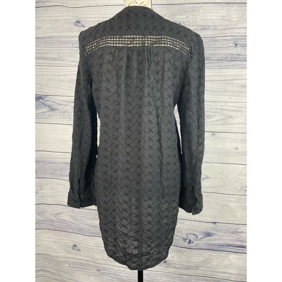 Chicos 0 Button Front Top Womens S Black Embroidery Lace Sheer Lightweight Hi Lo - Picture 3 of 11